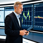 A professional fire safety manager, fully clothed in a modest business suit, standing confidently in a modern, high-tech control room. Large, futuristic display screens behind them show intricate real-time data visualizations, predictive analytics, and fire risk maps. IoT sensor data streams are visible. The manager is looking thoughtfully at the data, conveying a sense of proactive safety management and technological integration. safe for work, appropriate content, fully clothed, professional, perfect anatomy, correct proportions, natural pose, well-formed hands, proper finger count, natural body proportions, professional photography, high quality.