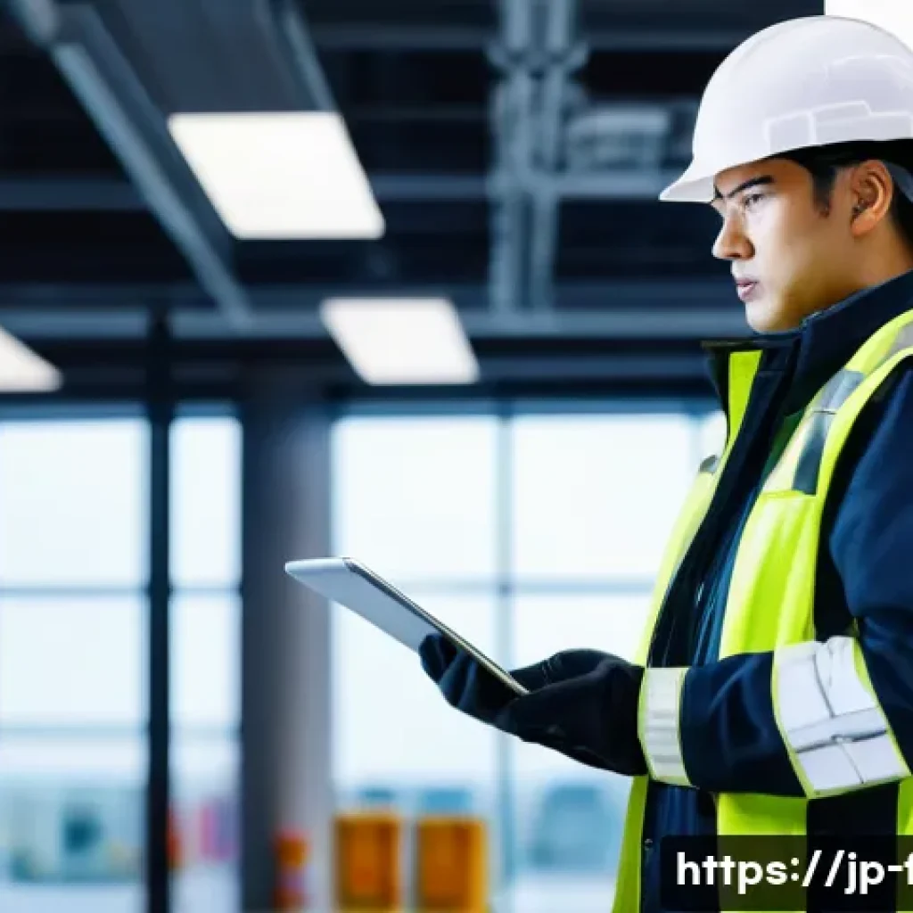 화재안전관리기술자의 경력 관리 방법 - A professional fire safety engineer wearing smart business casual attire and safety gear including a...