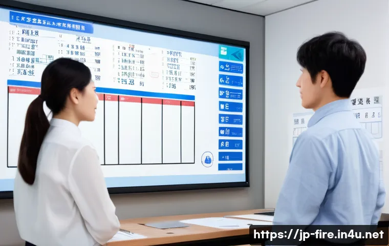 화재안전관리 직무에서의 목표 설정과 달성 - A modern Japanese fire safety management team in a clean, well-lit office setting, focused on goal s...