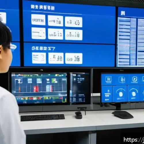 화재안전관리 직무에서의 성과 평가 전략 - A modern industrial facility control room with multiple IoT sensors visibly monitoring temperature, ...