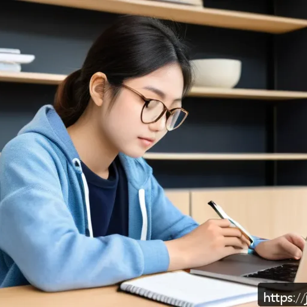 화재안전관리기술자의 자격증 취득 경험담 - A focused Japanese student studying efficiently in a modern, bright room with natural light, using a...
